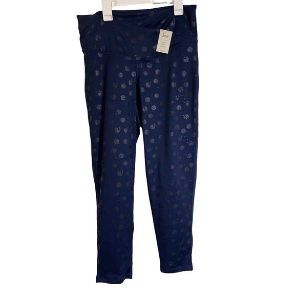Navy Floral Legging Size Large High Rise Cross Band Legging NWT Jenni - Picture 1 of 5